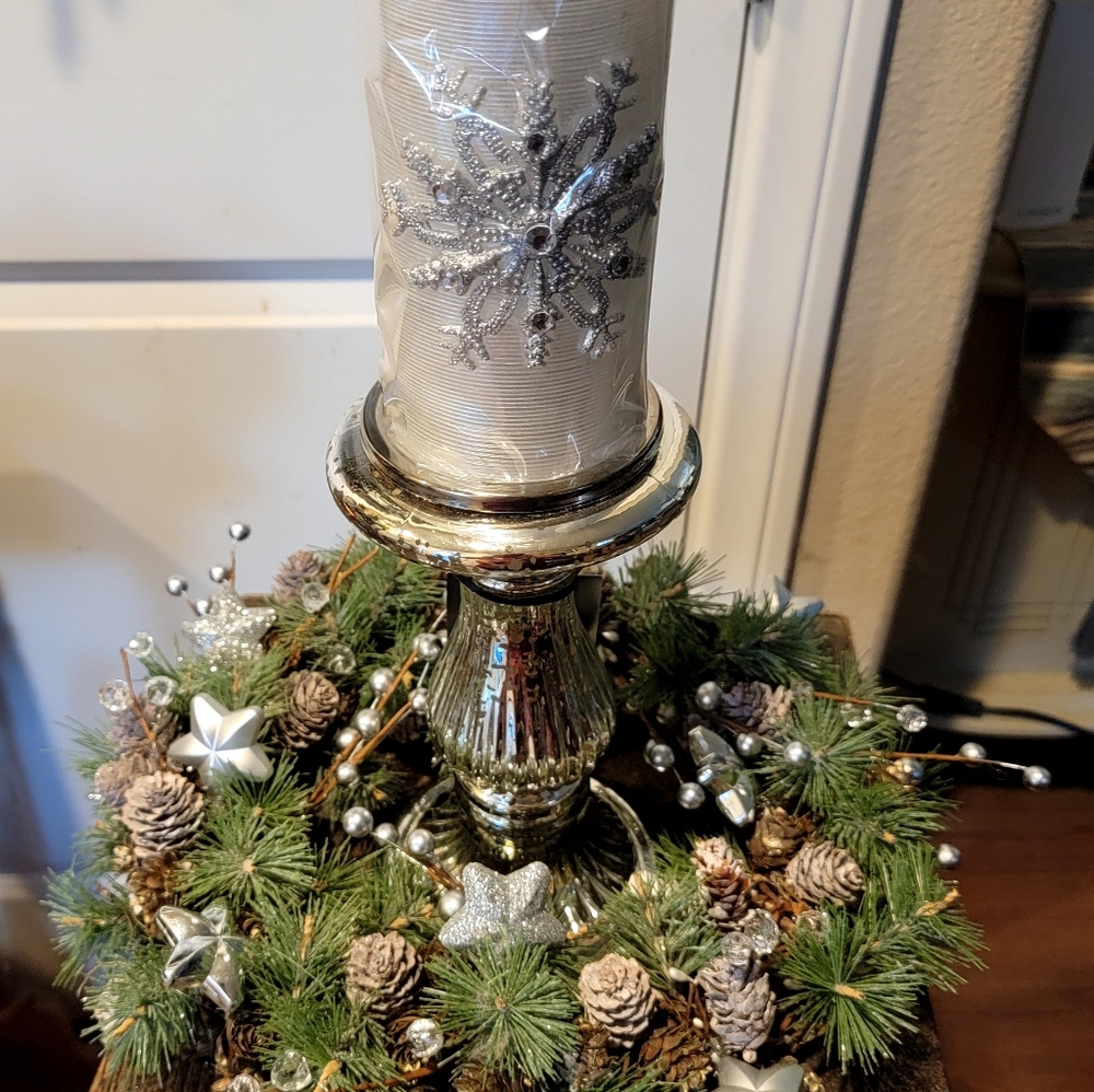 Christmas Winter Centerpiece Candle Table Arrangement Mercury Glass Wedding - Picture 6 of 6